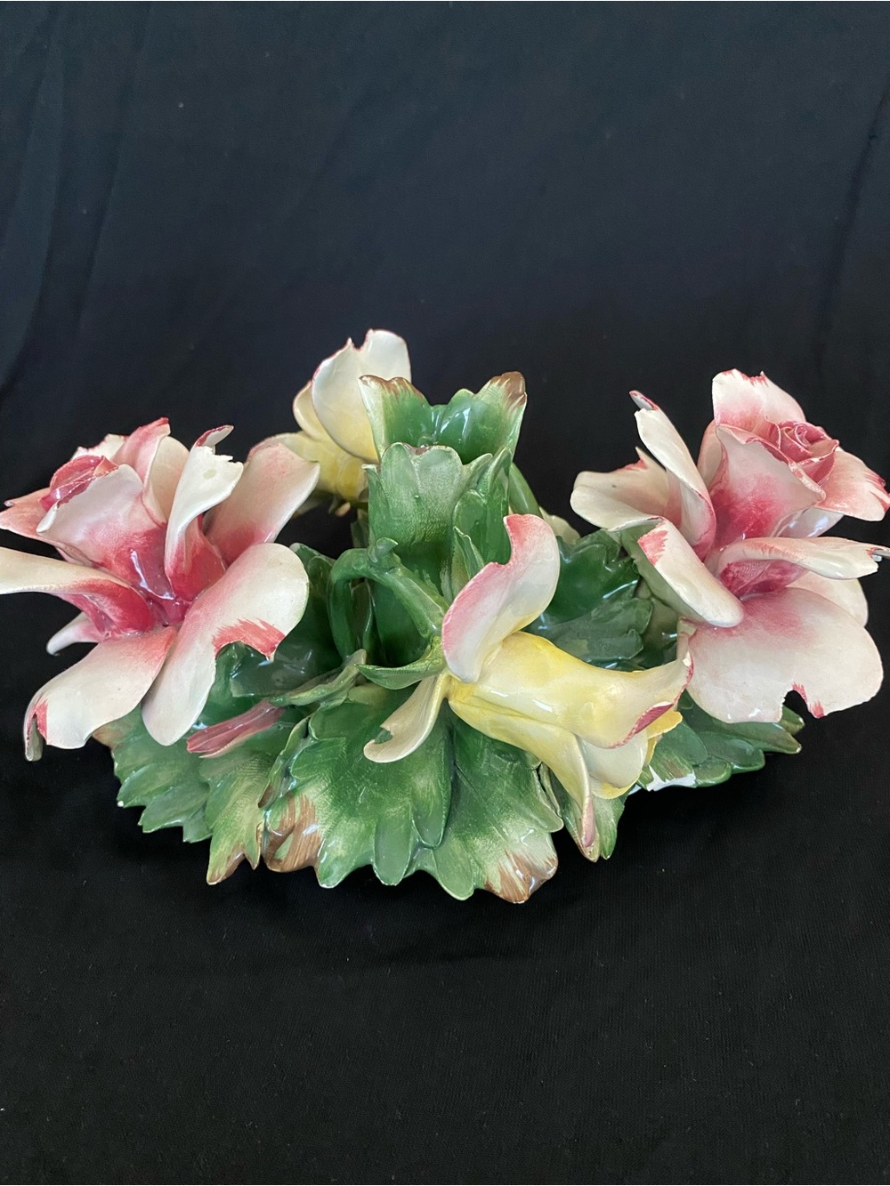 Vintage Italian Capodimonte Porcelain Flower Candle Holder Centerpiece,